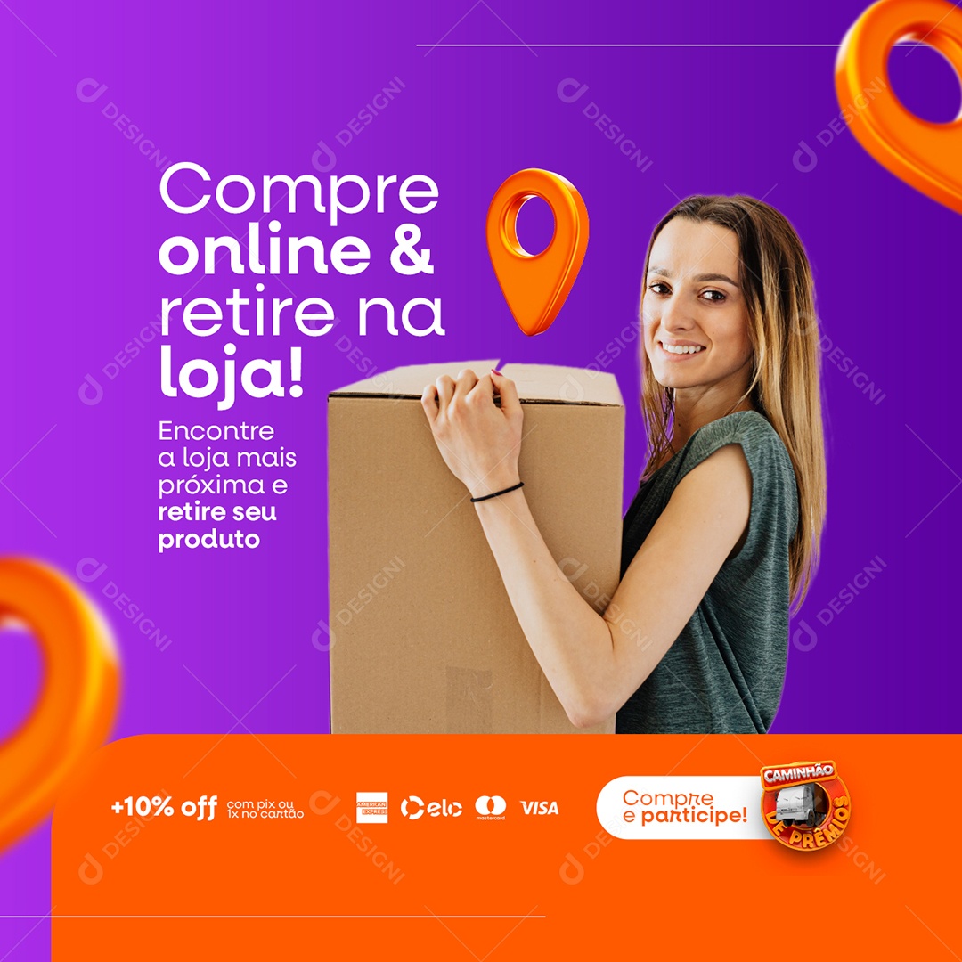 Campanha Publicitária Caminhão de Prêmios Loja Imobiliária Compre Online Social Media PSD Editável