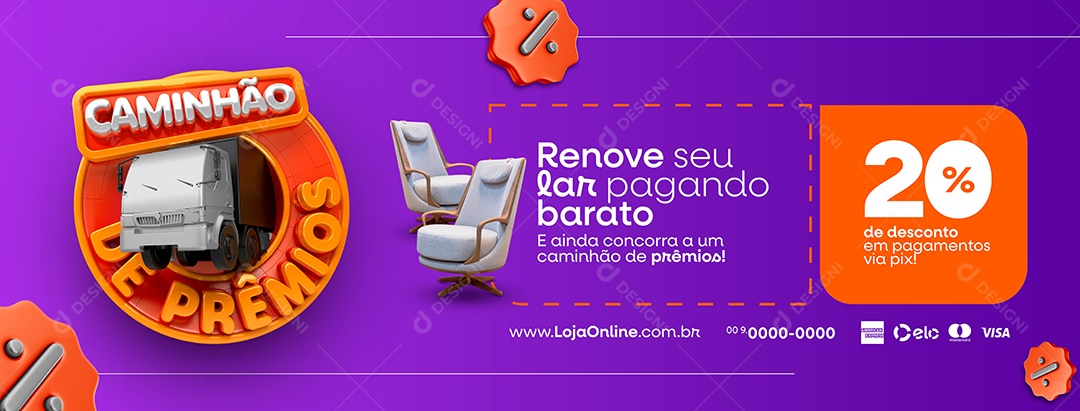 Campanha Publicitária Caminhão de Prêmios Loja Imobiliária Renove seu Lar Social Media PSD Editável