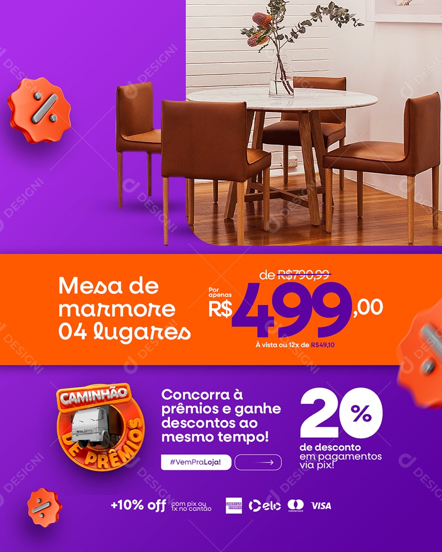 Campanha Publicitária Caminhão de Prêmios Loja Imobiliária Mesa de Mármore Social Media PSD Editável