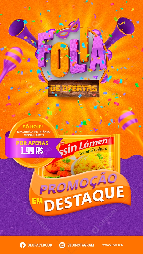 Post Stories Supermercado Carnaval Nissin Lámen Social Media PSD Editável
