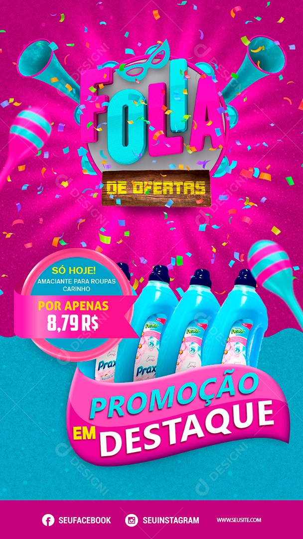 Post Stories Supermercado Carnaval Promoção em Destaque Social Media PSD Editável