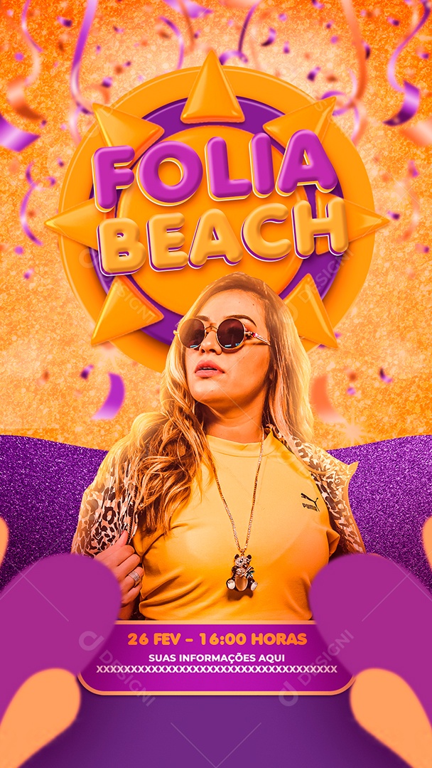 Flyer Stories Bloco de Carnaval Folia Beach Social Media PSD Editável