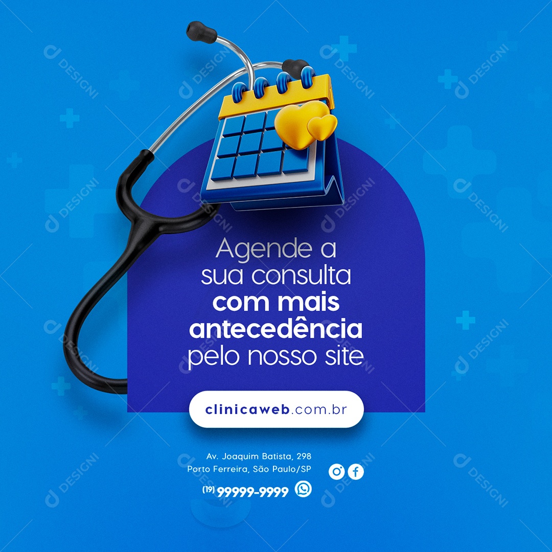 Agenda a Sua Consulta com Mais Antecedência Clínica Médica Social Media PSD Editável