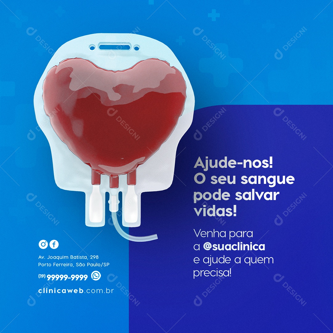 Ajude-nos O Seu Sangue Pode Salvar Vidas Clínica Médica Social Media PSD Editável