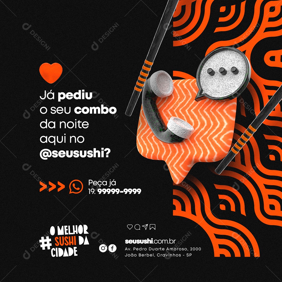 Já Pediu o Seu Combo Restaurante Japonês Social Media PSD Editável