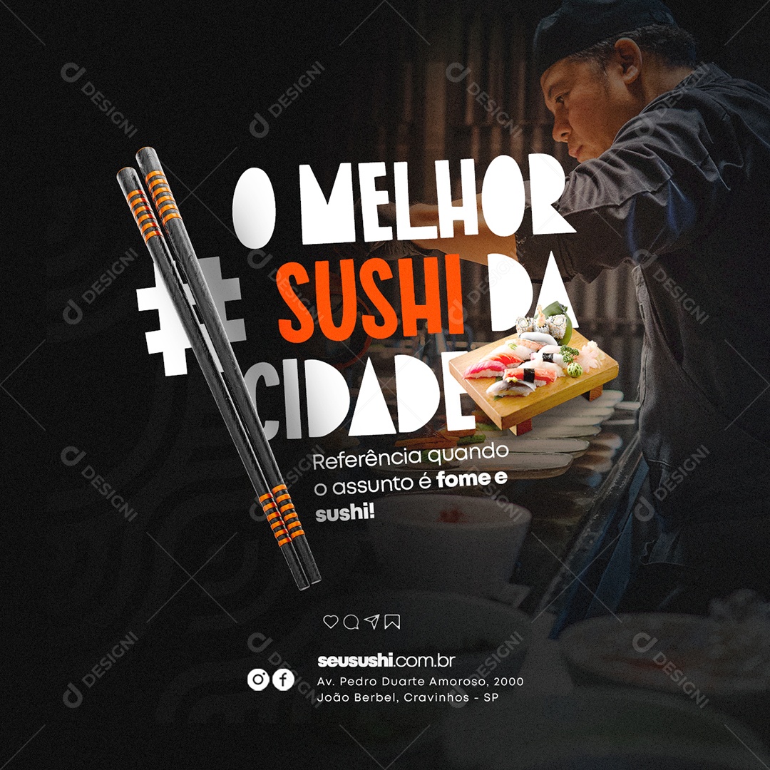 O Melhor Sushi da Cidade Restaurante Japonês Social Media PSD Editável
