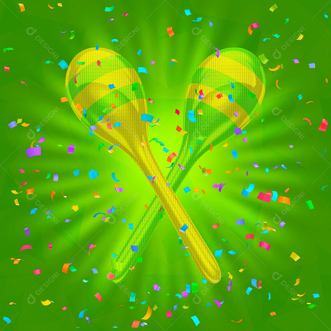 Elemento 3D de Carnaval Folia Maraca PSD Para Composição