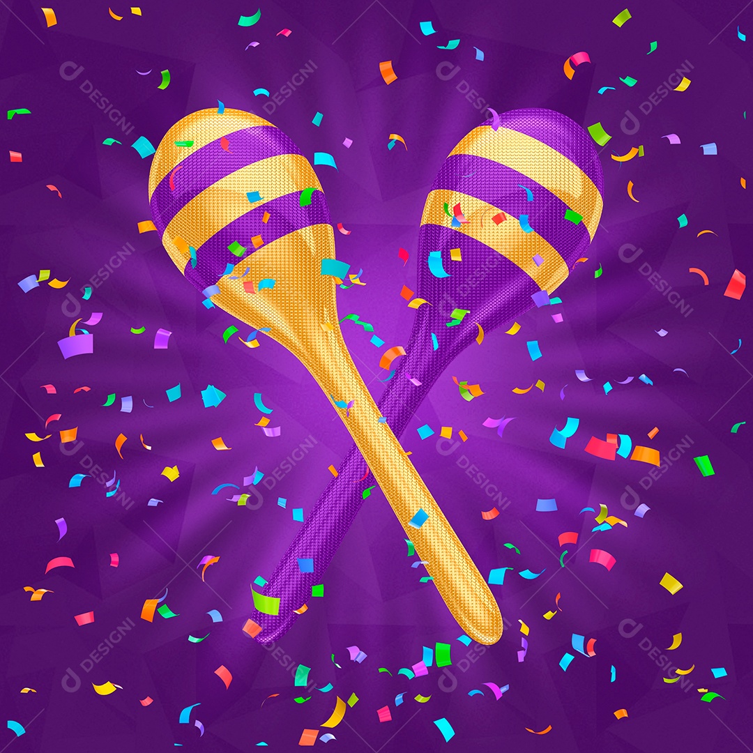 Elemento 3D de Carnaval Folia Maracas PSD Para Composição