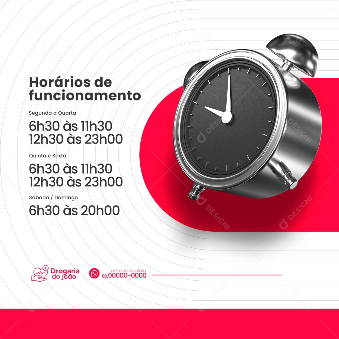 Horários de Funcionamento Farmácia Social Media PSD Editável