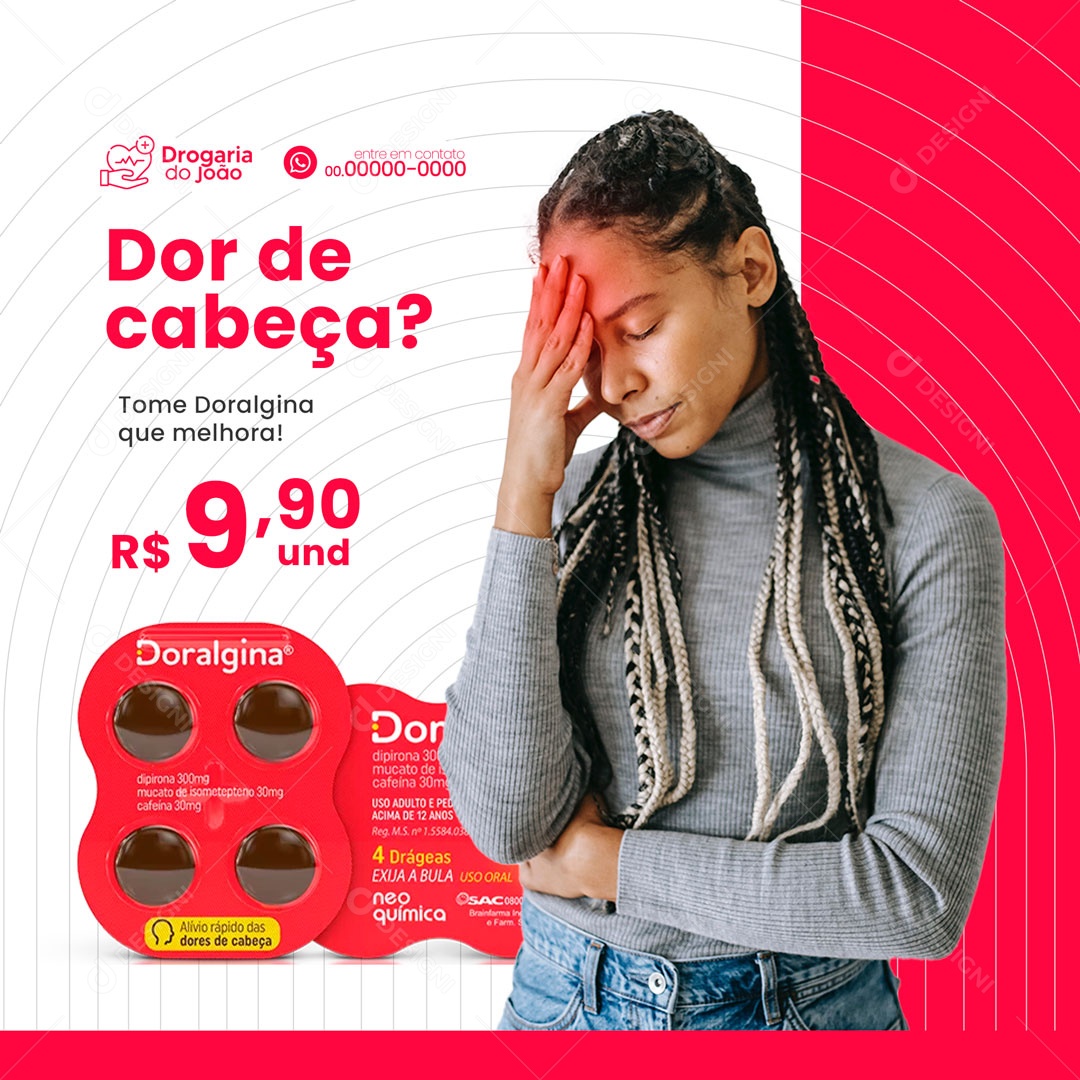 Dor de Cabeça? Tome Doralgina Farmácia Social Media PSD Editável