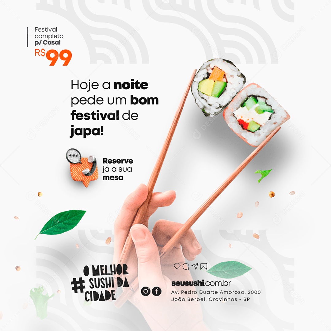 Hoje a Noite Pede um Bom Festival de Japa Restaurante Japonês Social Media PSD Editável