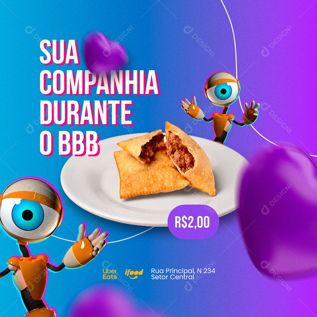 Sua Companhia Durante o BBB Pastelaria Social Media PSD Editável
