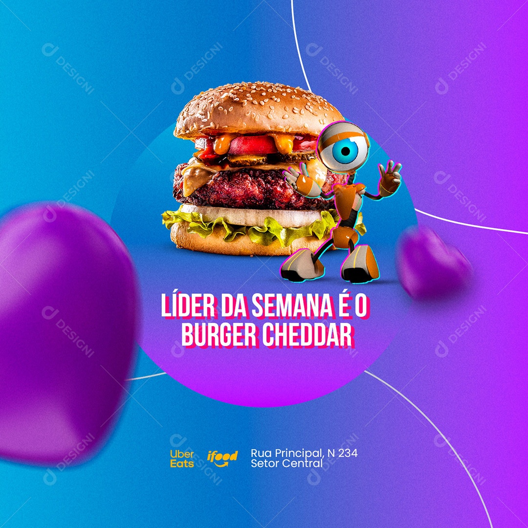 Líder da Semana é o Burger Cheddar BBB Hamburgueria Social Media PSD Editável