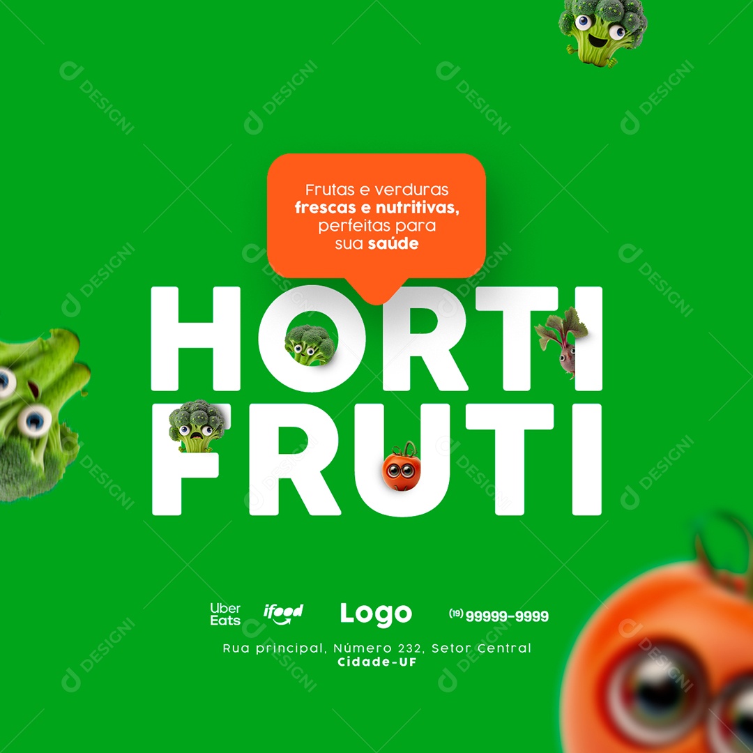Frutas e Verduras Frescas e Nutritivas Hortifruti Social Media PSD Editável
