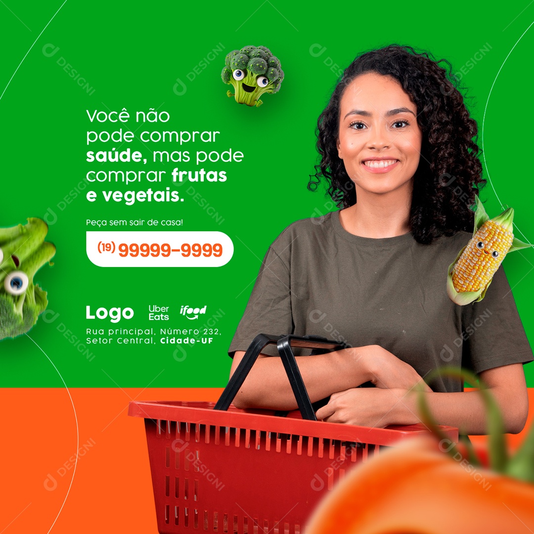 Pode Comprar Frutas e Vegetais Hortifruti Social Media PSD Editável