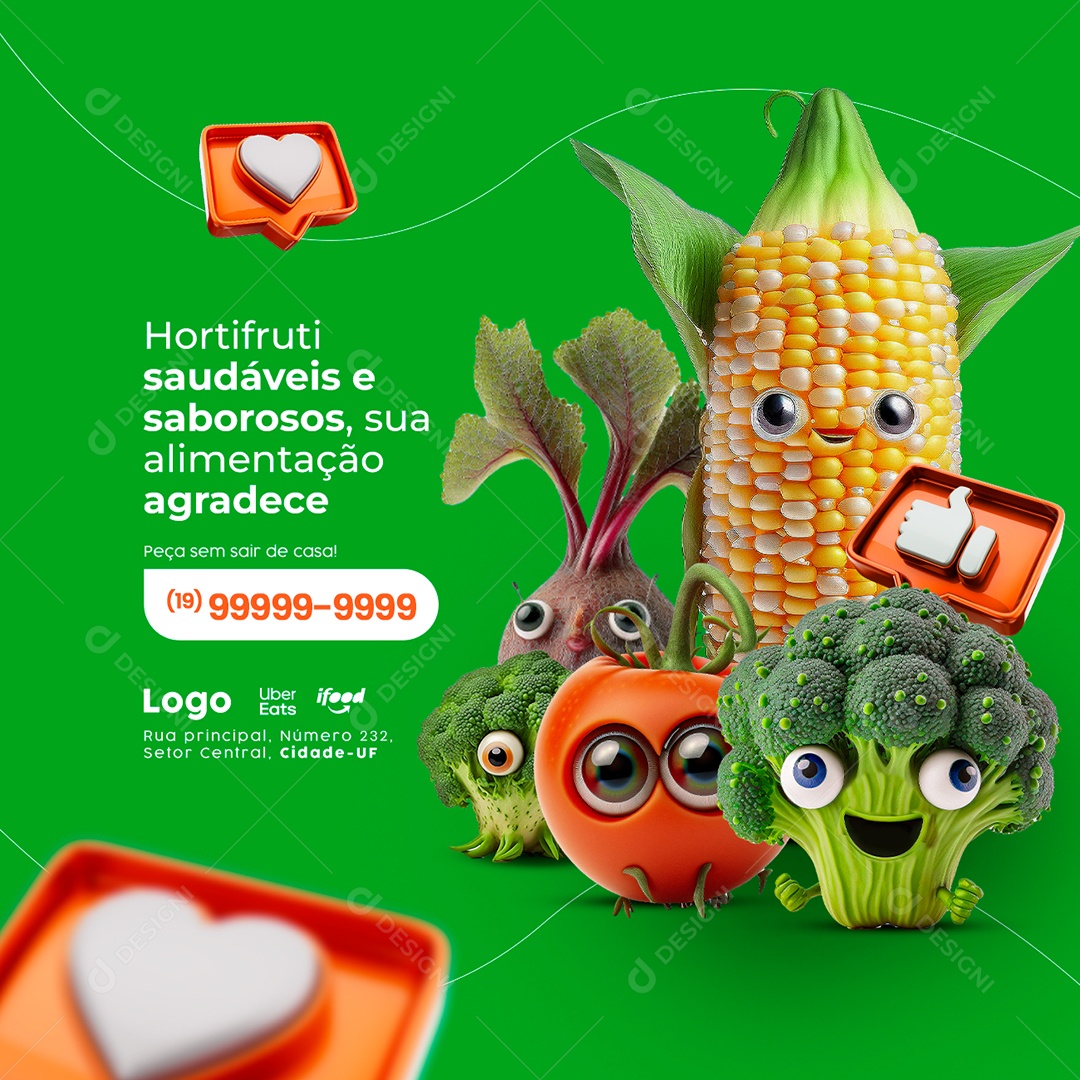 Hortifruti Saudáveis e Saborosos Social Media PSD Editável