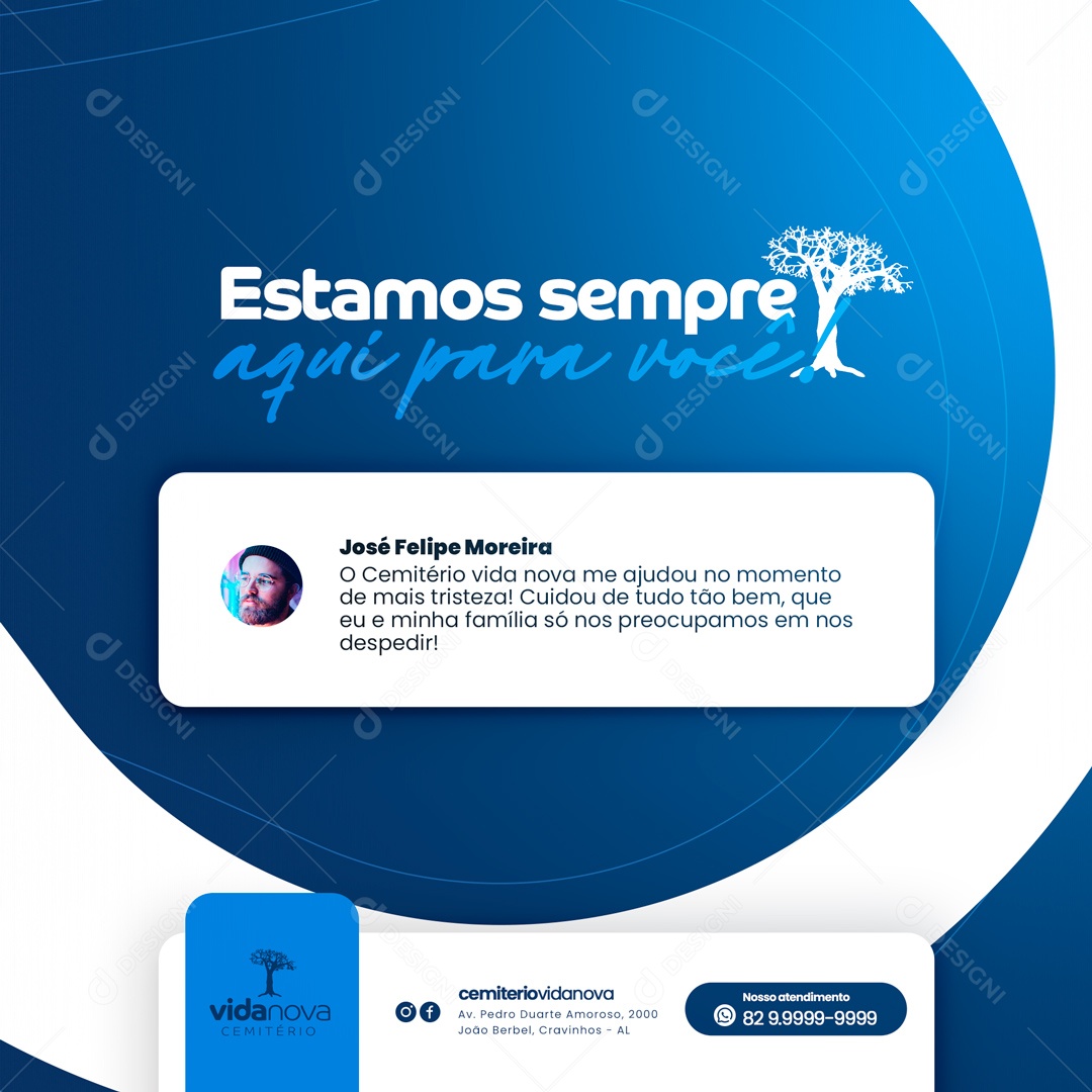 Estamos Sempre Aqui Para Você! Futuro Planos Funerários Social Media PSD Editável