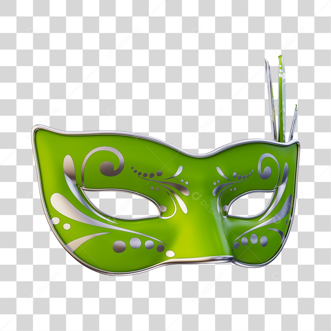 Carnival Mask Element 3D Green and Gray Transparent