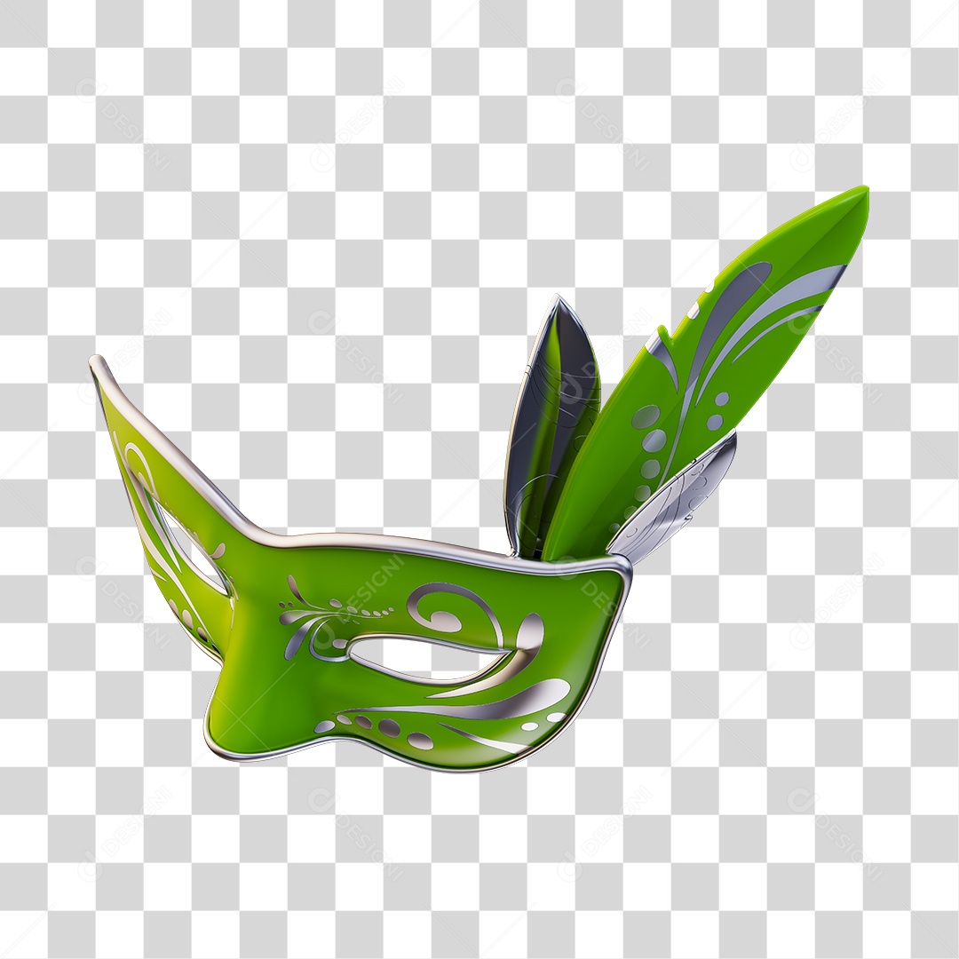 Máscara de Carnaval Elemento 3D Verde e Cinza PNG Transparente