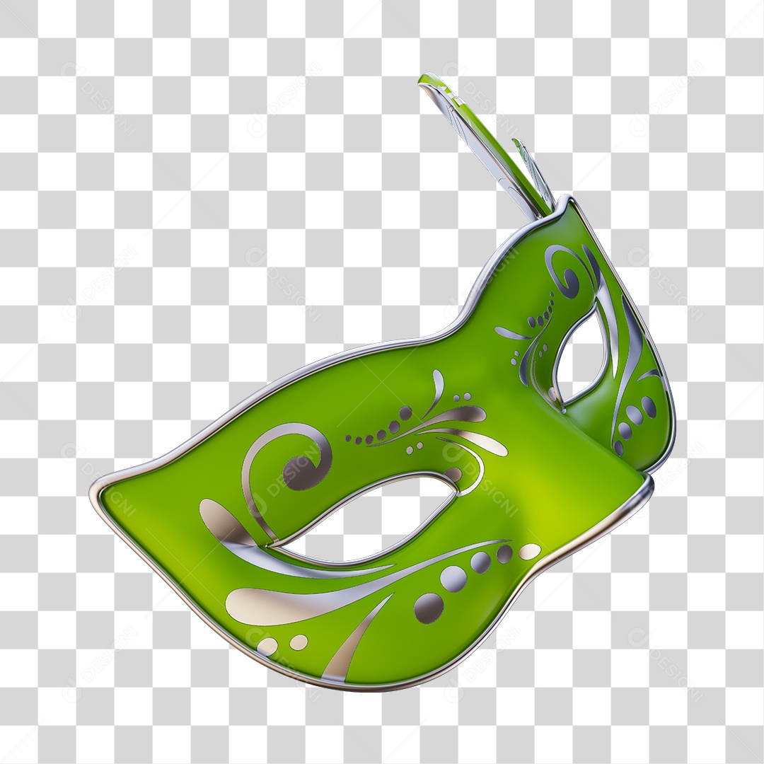 Máscara de Carnaval Elemento 3D Verde e Cinza PNG Transparente