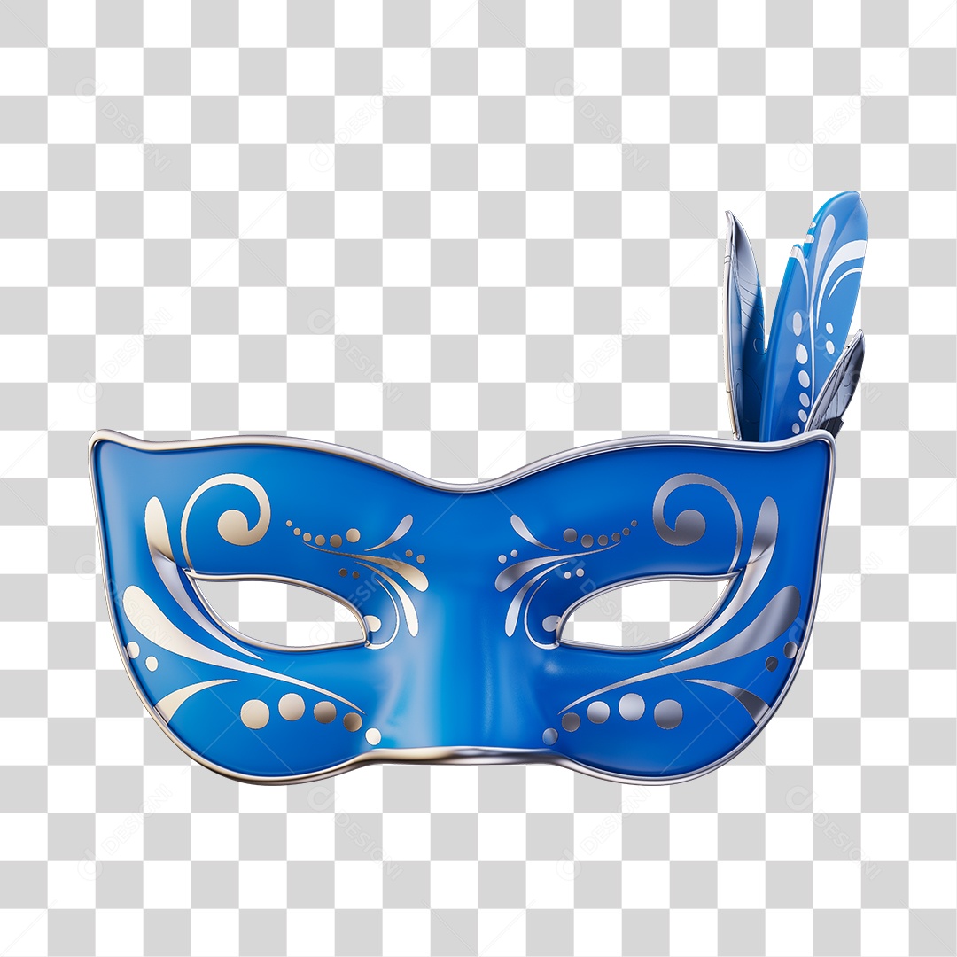 Máscara de Carnaval Elemento 3D Azul e Cinza PNG Transparente