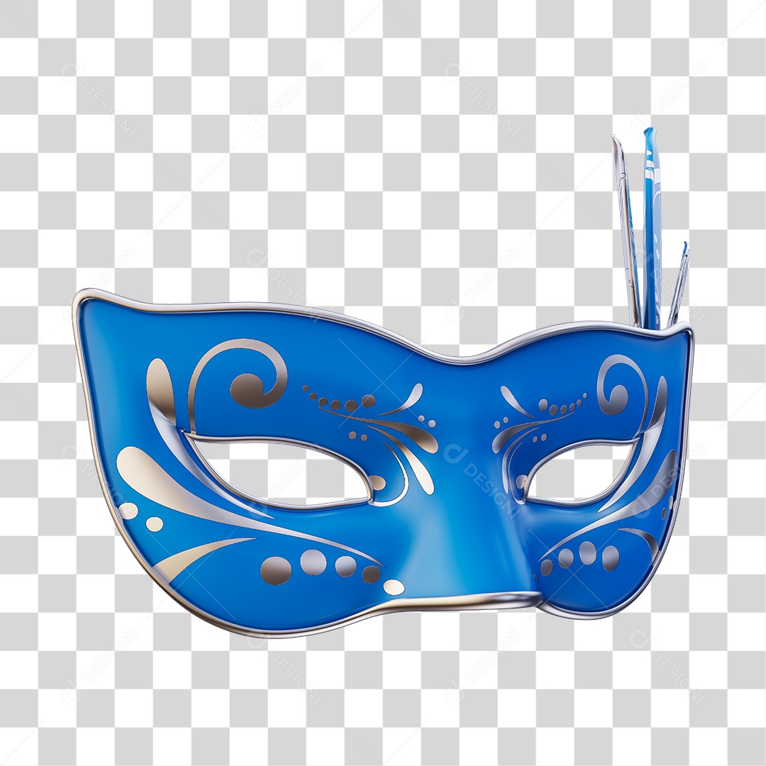 Máscara de Carnaval Elemento 3D Azul e Cinza PNG Transparente