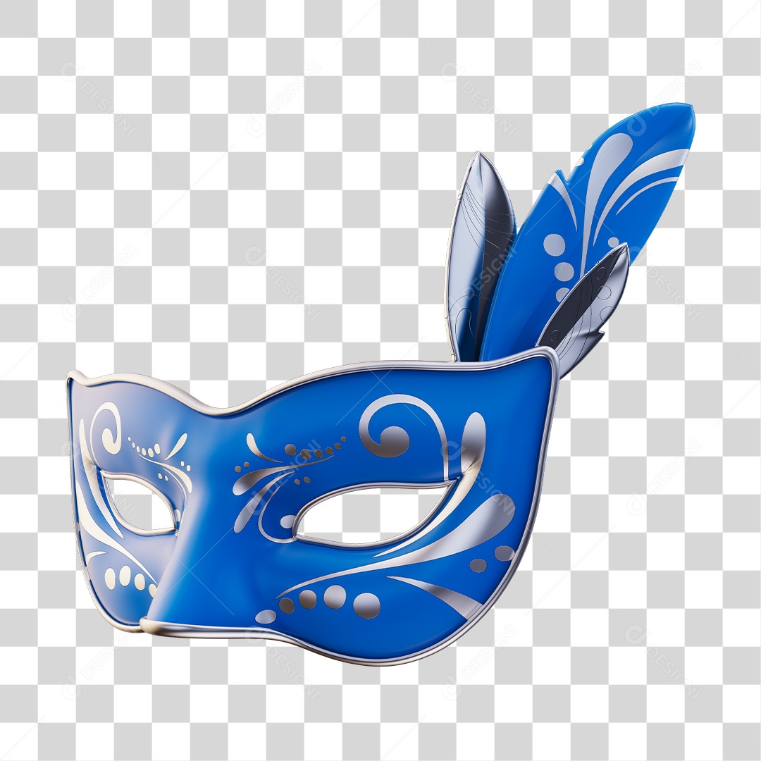 Máscara de Carnaval Elemento 3D Azul e Cinza PNG Transparente