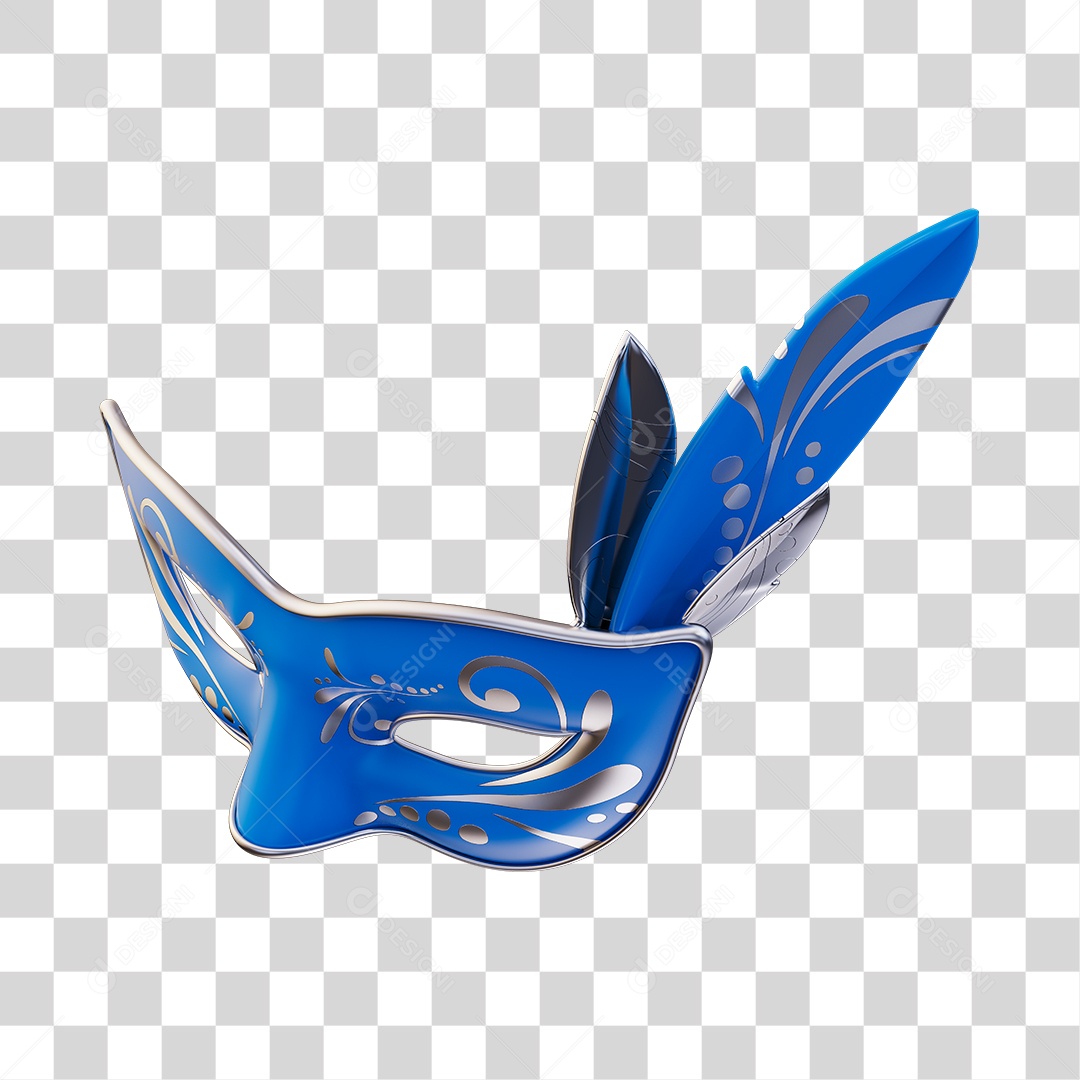 Máscara de Carnaval Elemento 3D Azul e Cinza PNG Transparente