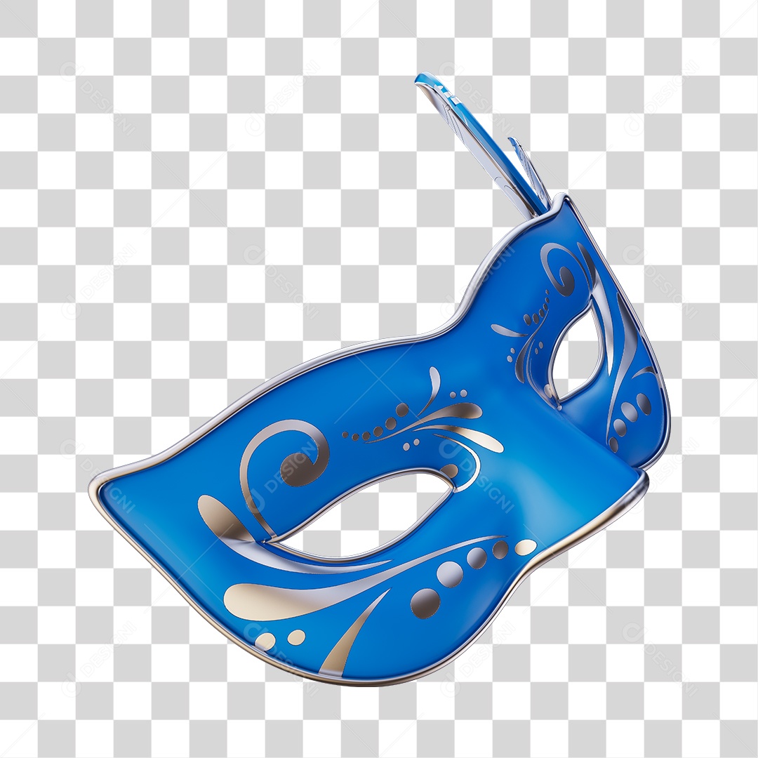 Máscara de Carnaval Elemento 3D Azul e Cinza PNG Transparente