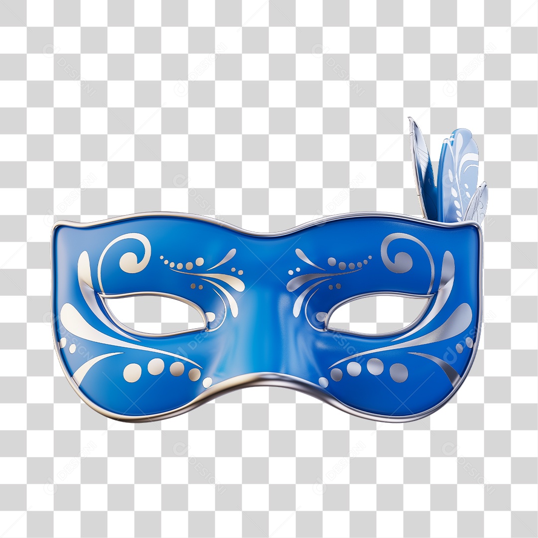 Máscara de Carnaval Elemento 3D Azul e Cinza PNG Transparente