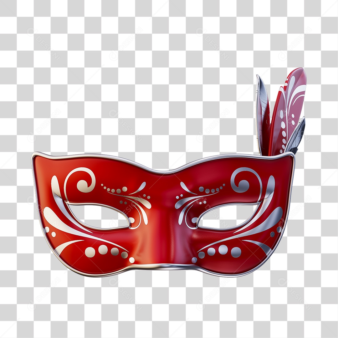 Máscara de Carnaval Elemento 3D Vermelho e Cinza PNG Transparente