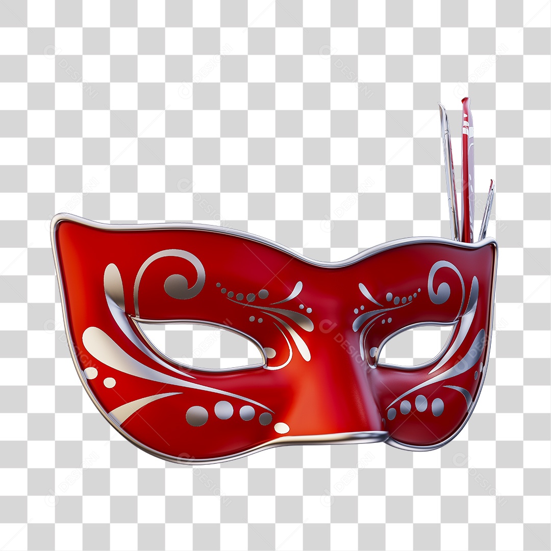 Máscara de Carnaval Elemento 3D Vermelho e Cinza PNG Transparente