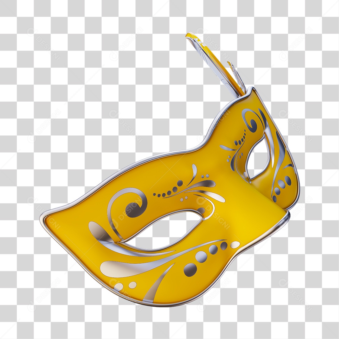 Máscara de Carnaval Elemento 3D Amarela e Cinza PNG Transparente