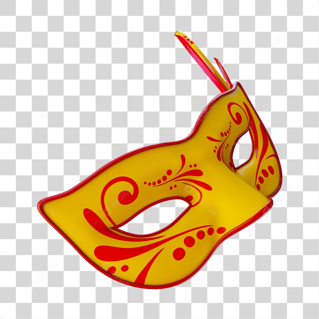Máscara de Carnaval Elemento 3D Amarelo e Vermelho PNG Transparente