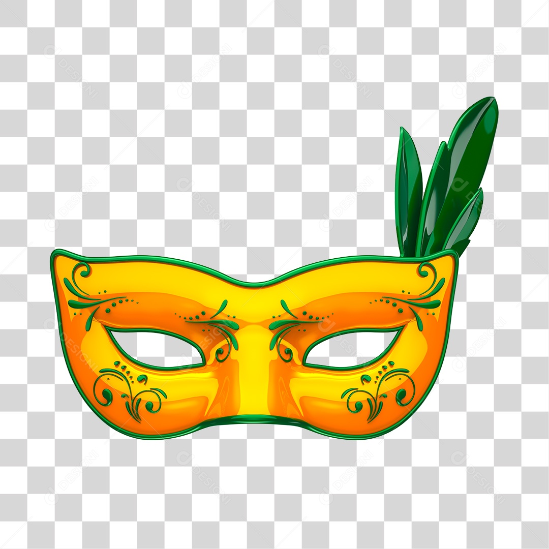 Máscara  de Carnaval Elemento 3D Amarelo e Verde PNG Transparente