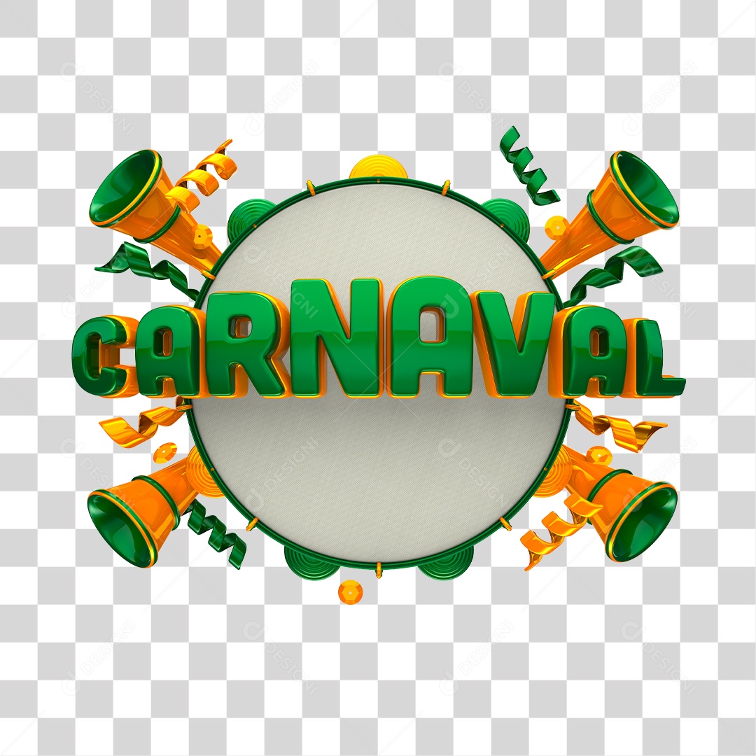Carnaval Selo 3D Verde para Composição PNG Transparente