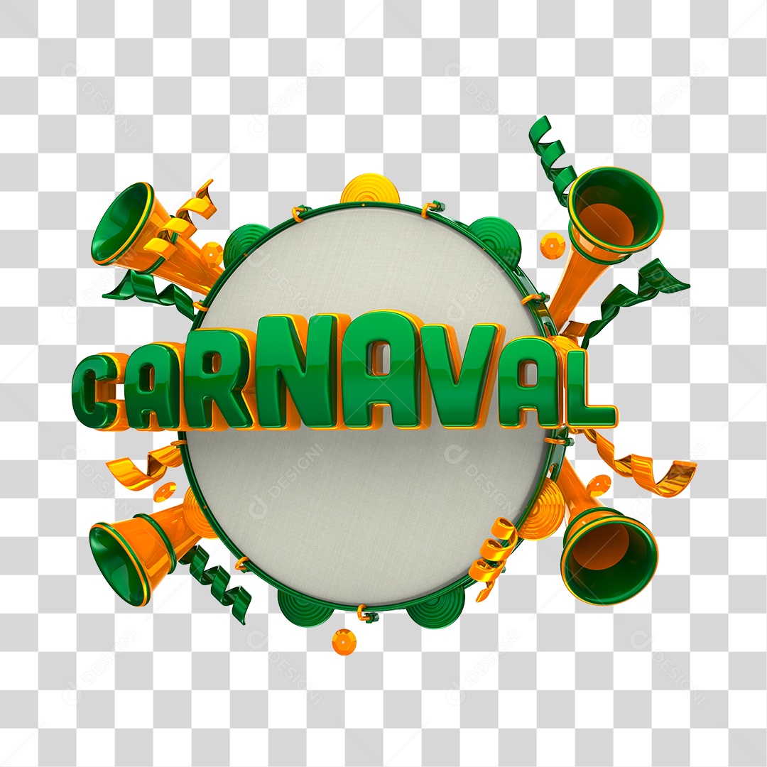 Carnaval Selo 3D Verde para Composição PNG Transparente