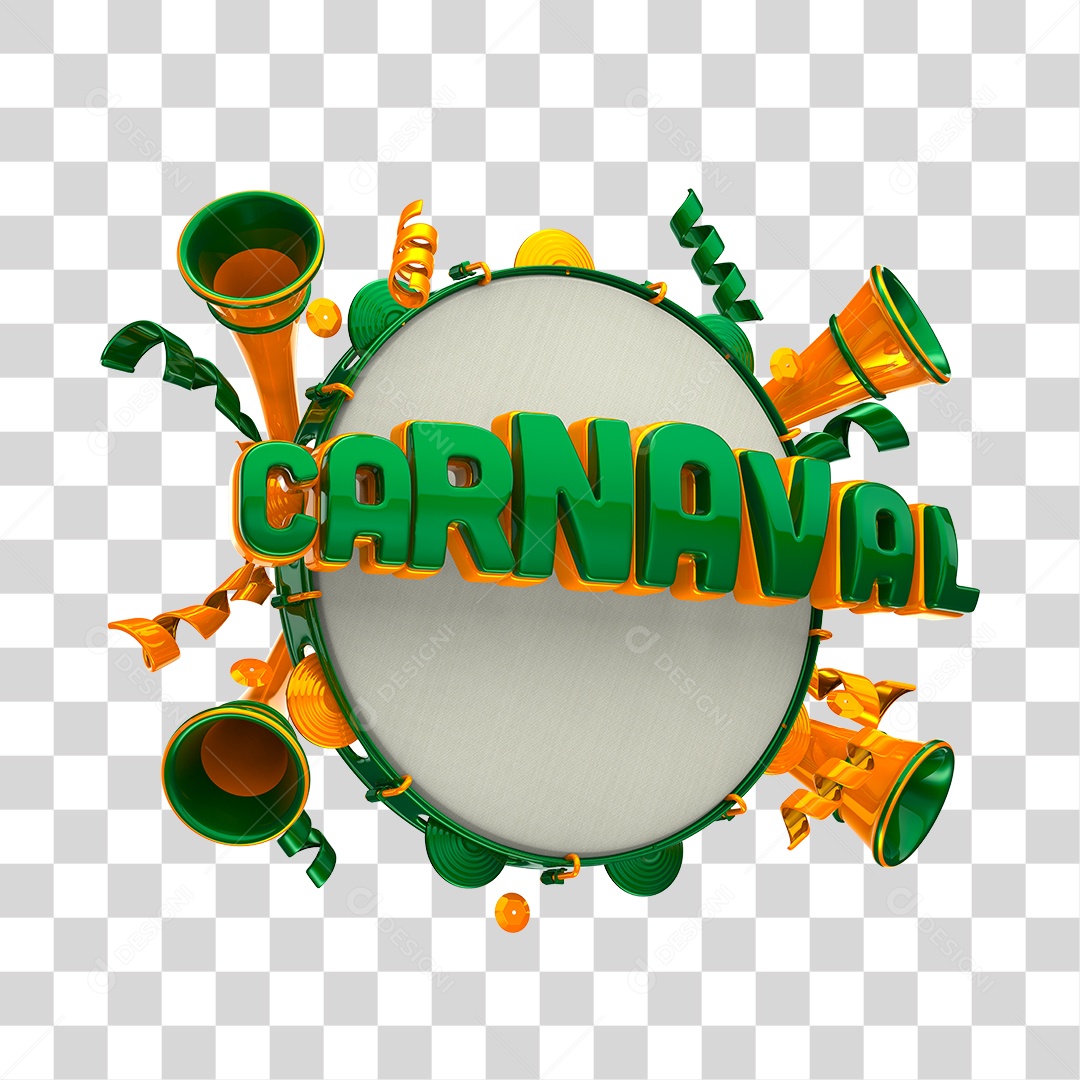 Carnaval Selo 3D Verde para Composição PNG Transparente