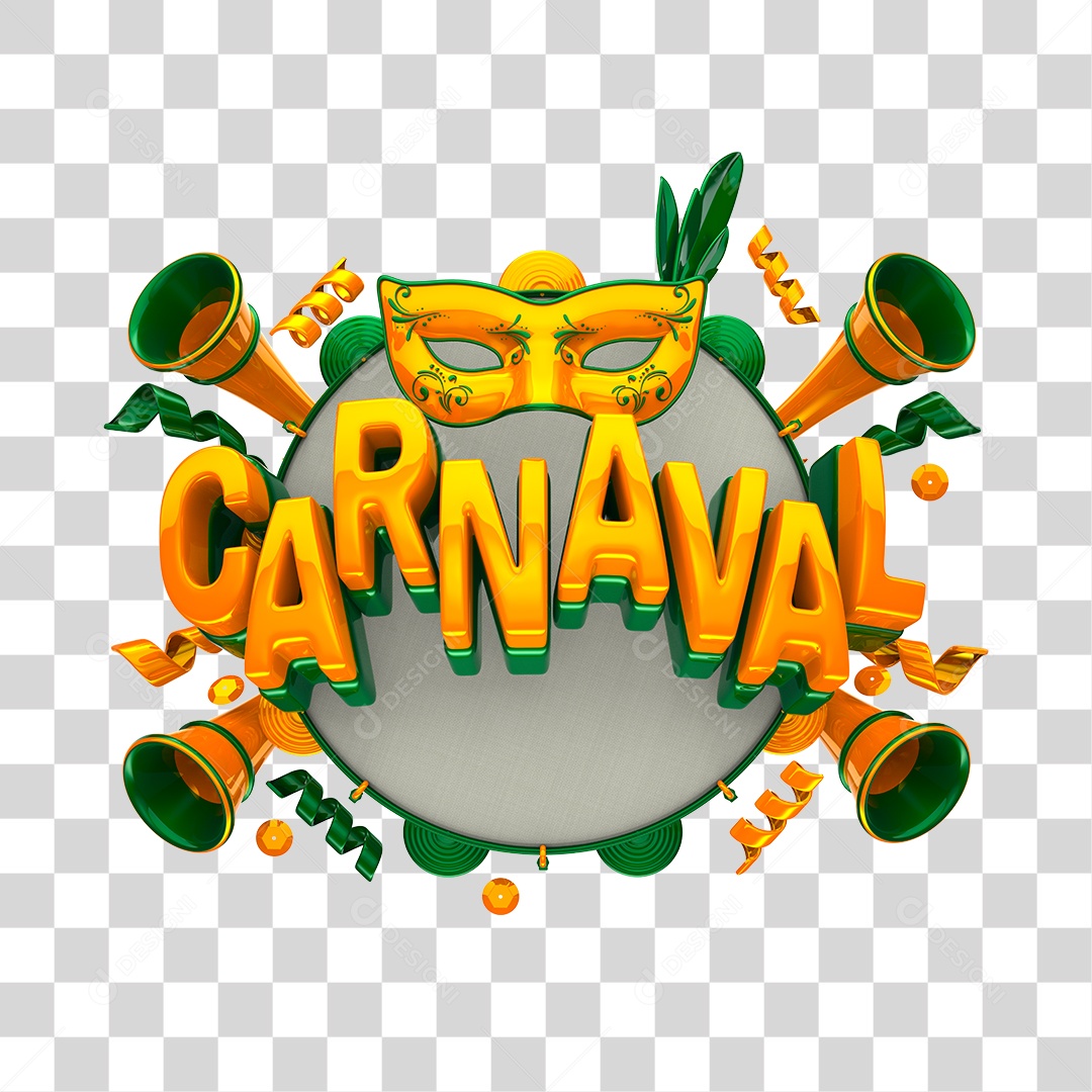 Carnaval Selo 3D Amarelo para Composição PNG Transparente