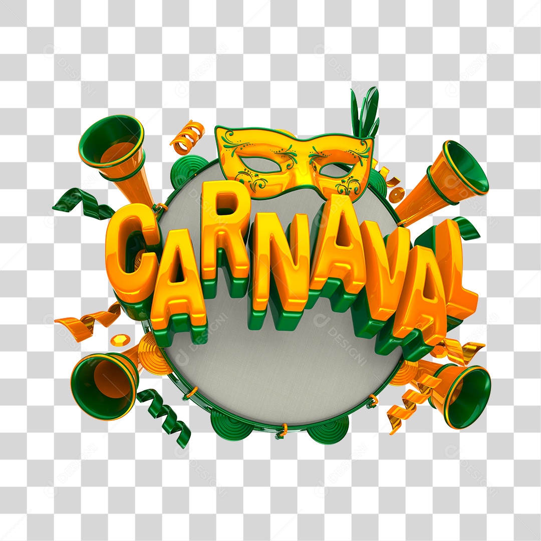 Carnaval Selo 3D Amarelo para Composição PNG Transparente