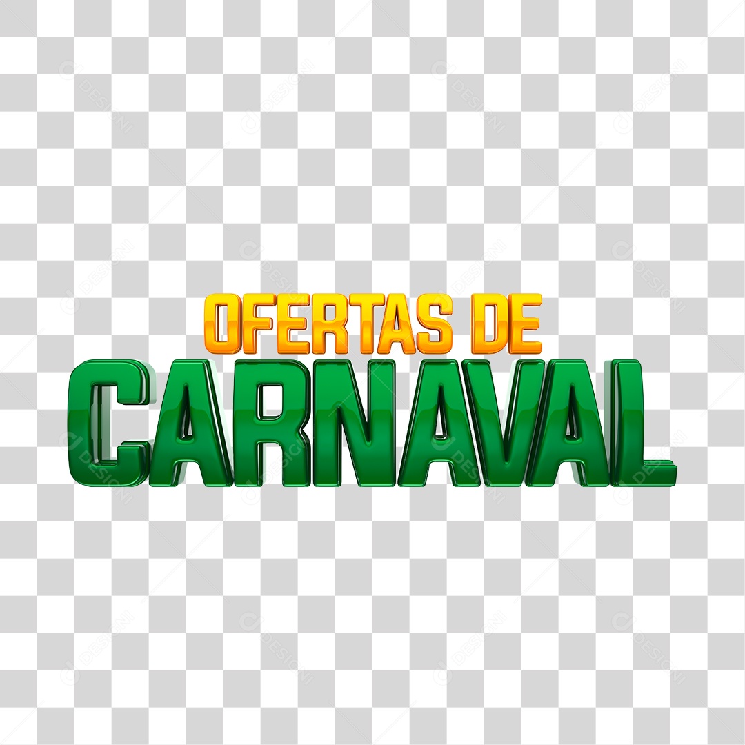 Ofertas de Carnaval Texto 3D Amarelo e Verde para Composição PNG Transparente