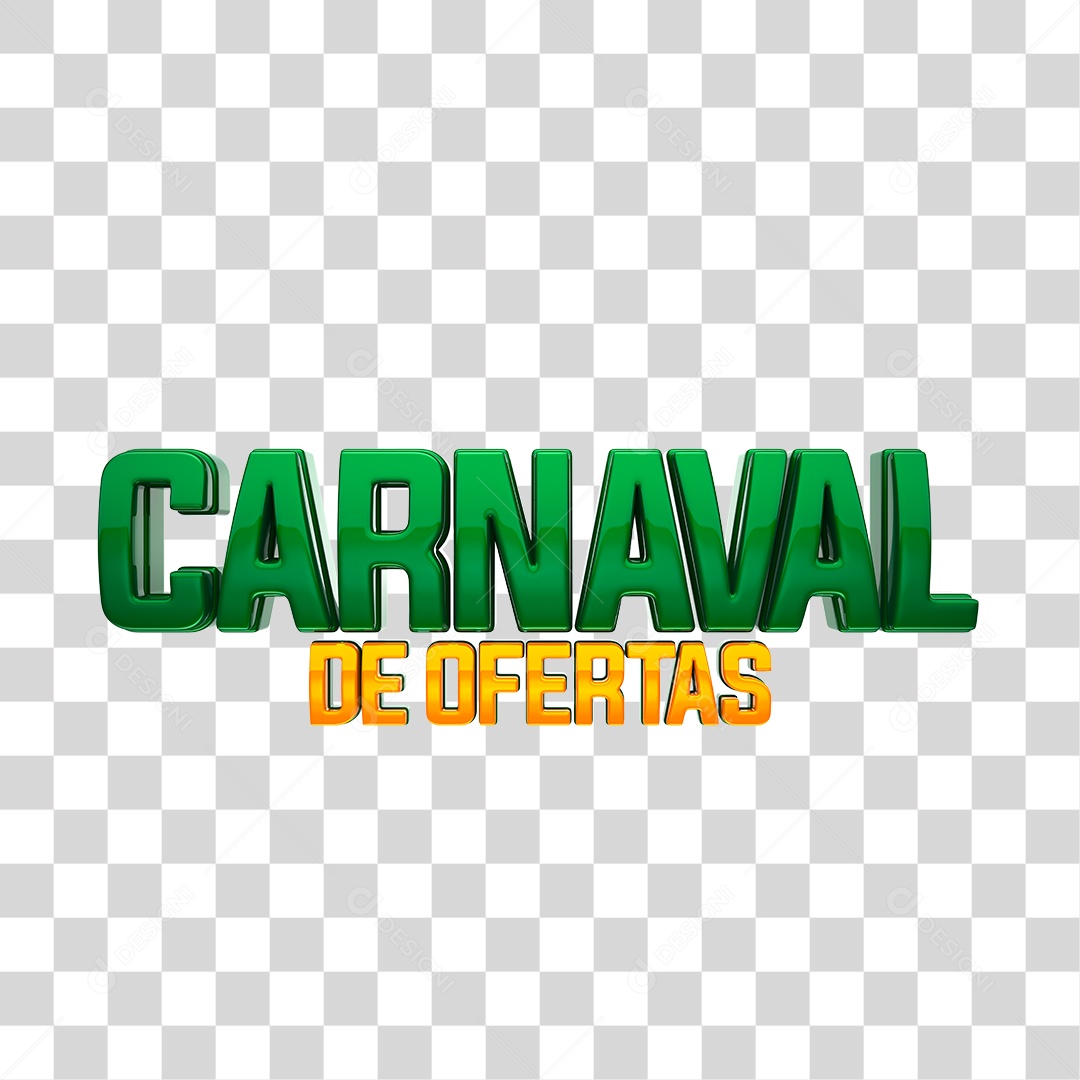 Carnaval de Ofertas Texto 3D Verde e Amarelo para Composição PNG Transparente