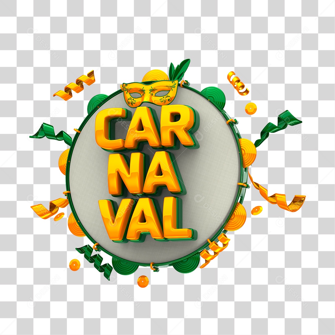 Carnaval Selo 3D Amarelo para Composição PNG Transparente