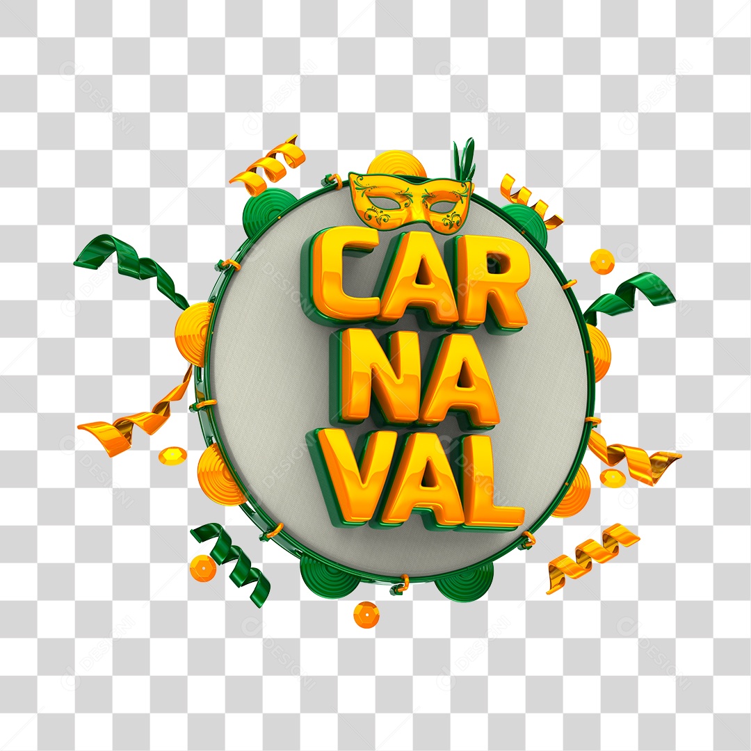 Carnaval Selo 3D Amarelo para Composição PNG Transparente