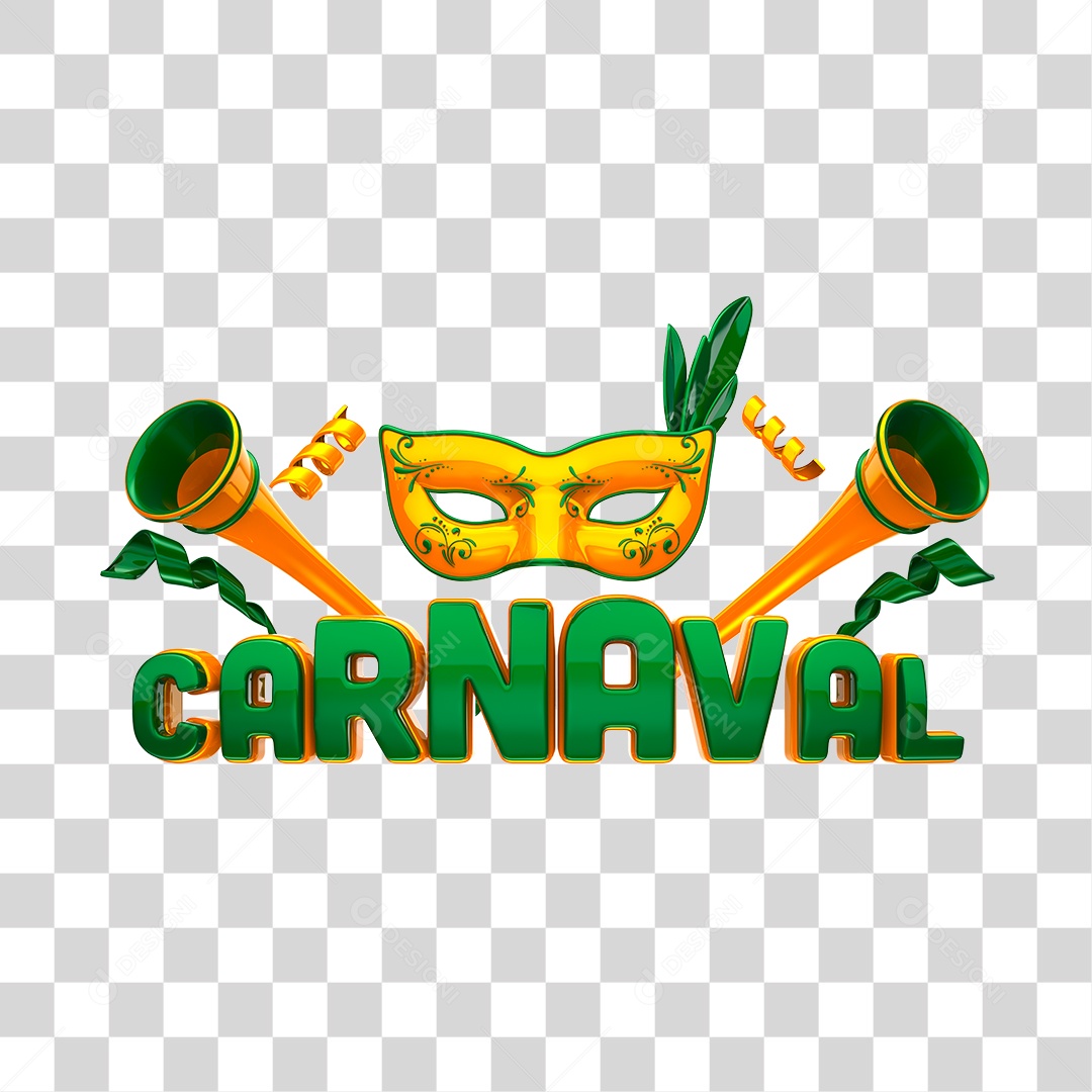 Carnaval Selo 3D Verde para Composição PNG Transparente