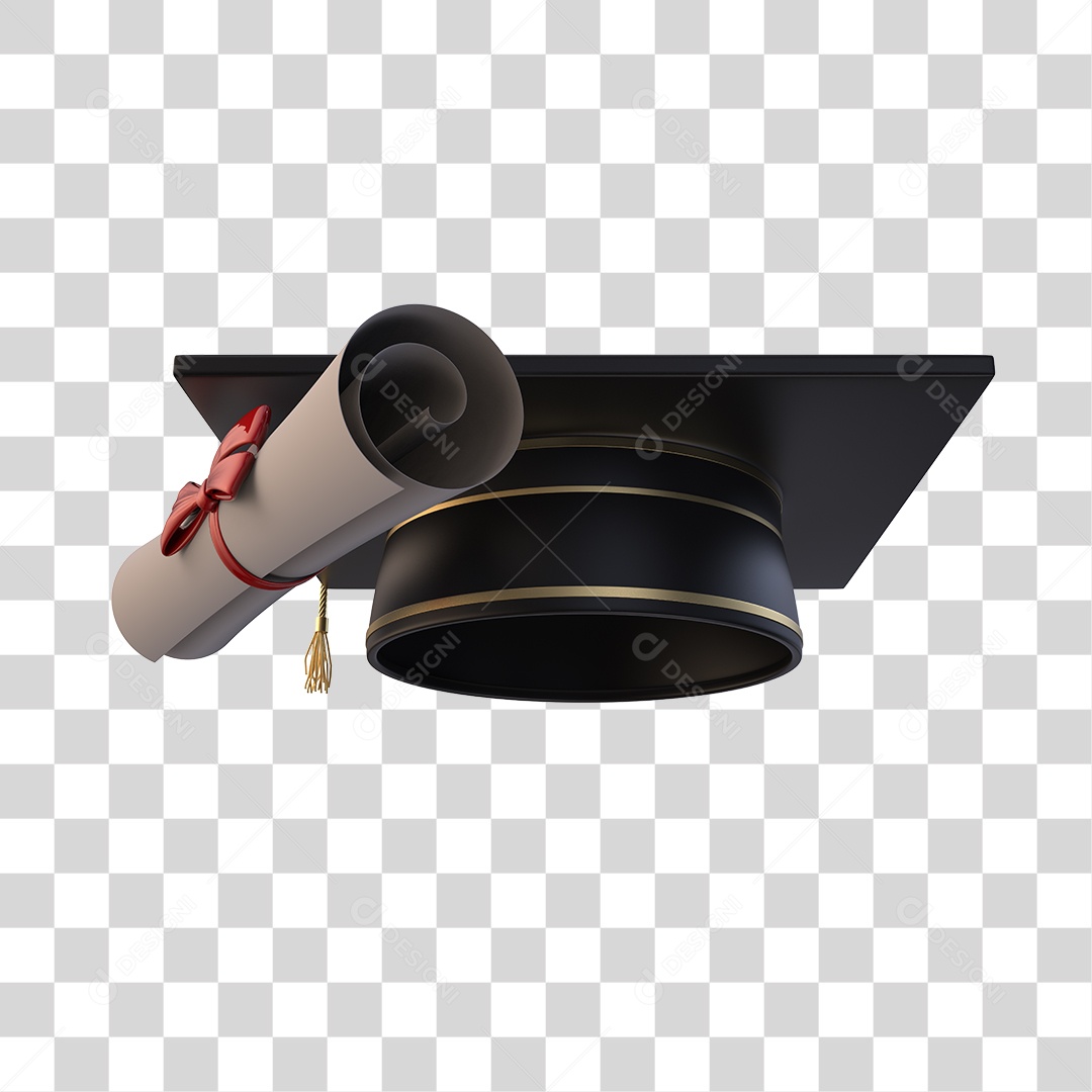 Chapéu de Formatura e Diploma Elemento 3D PNG Transparente