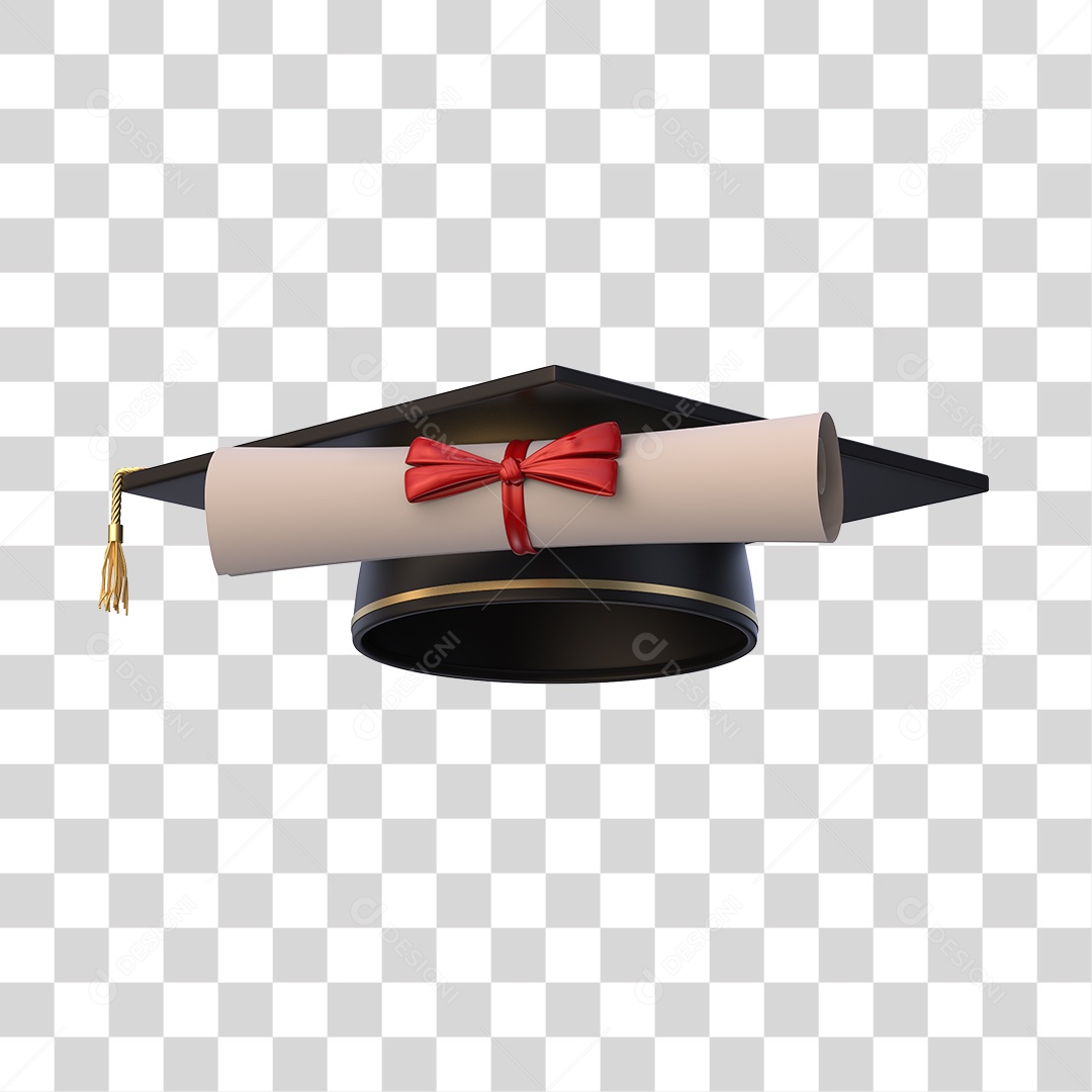 Chapéu de Formatura e Diploma Elemento 3D PNG Transparente