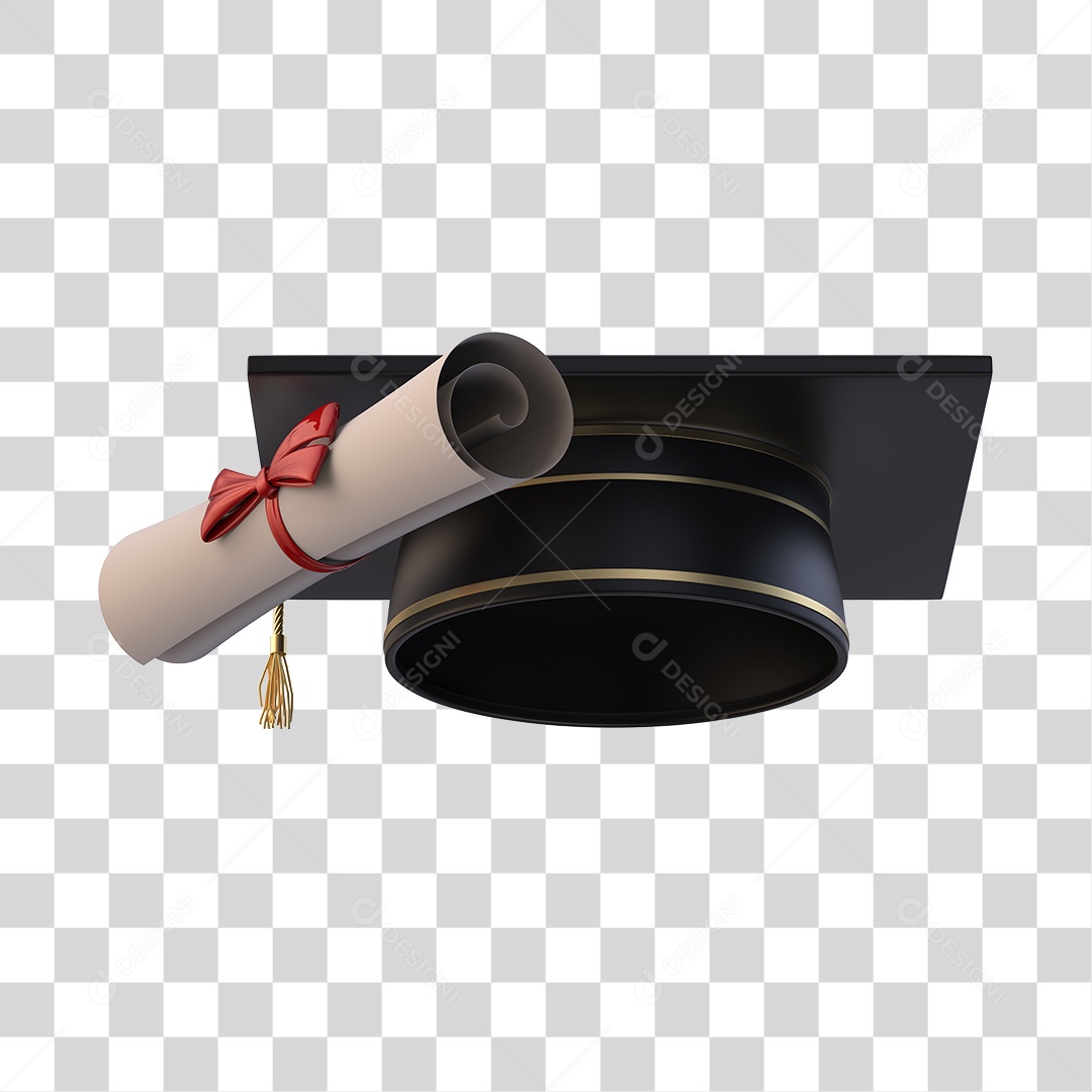 Chapéu de Formatura e Diploma Elemento 3D PNG Transparente
