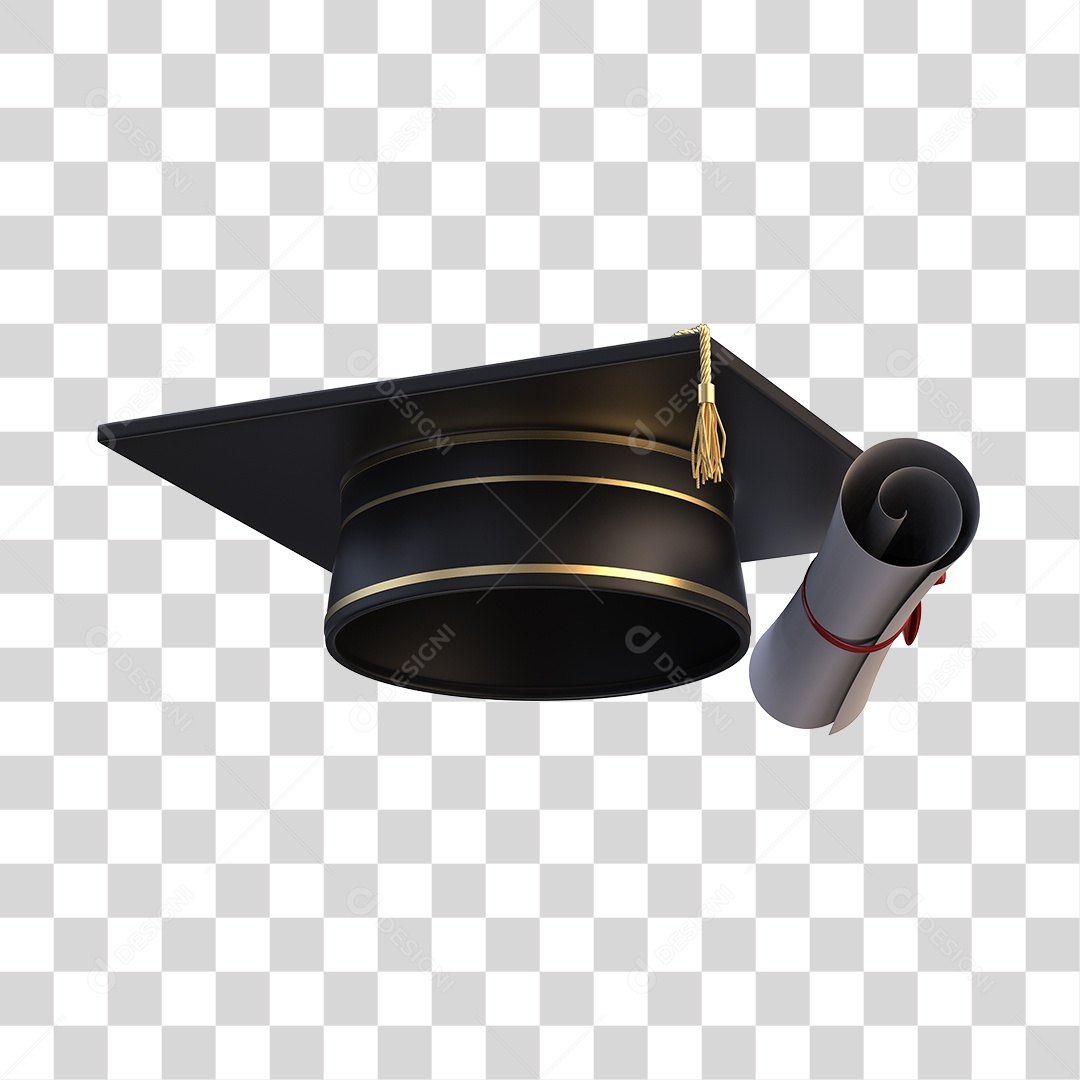 Chapéu de Formatura e Diploma Elemento 3D PNG Transparente