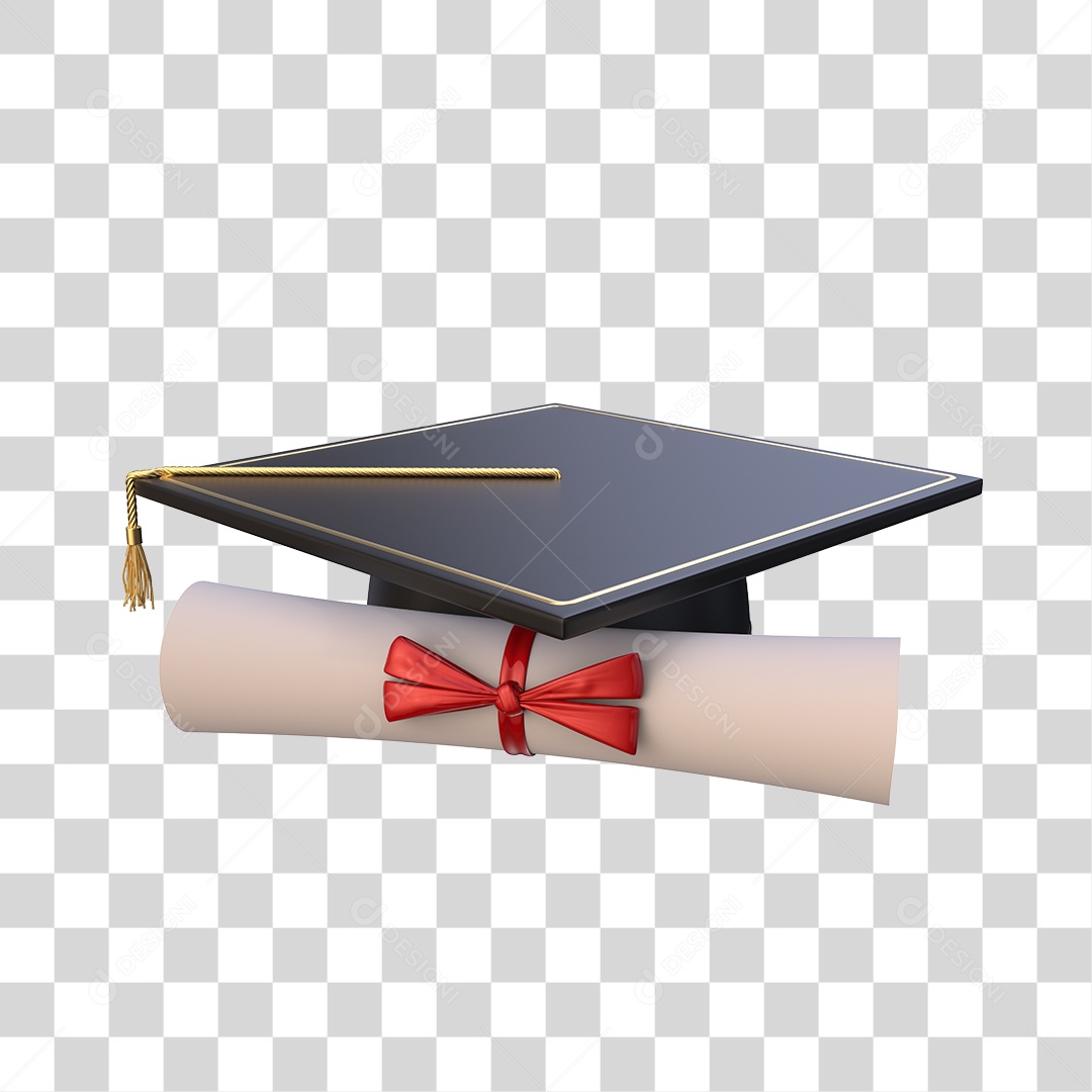 Chapéu de Formatura e Diploma Elemento 3D PNG Transparente